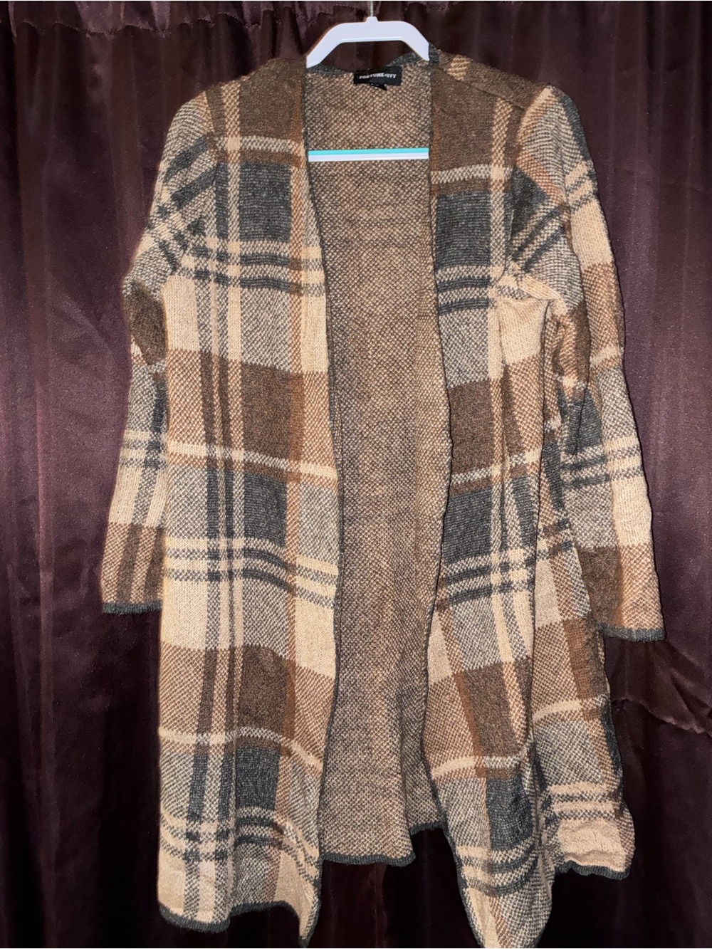 FORTUNE AND IVY BROWN AND GRAY CARDIGAN SWEATER SZ XL